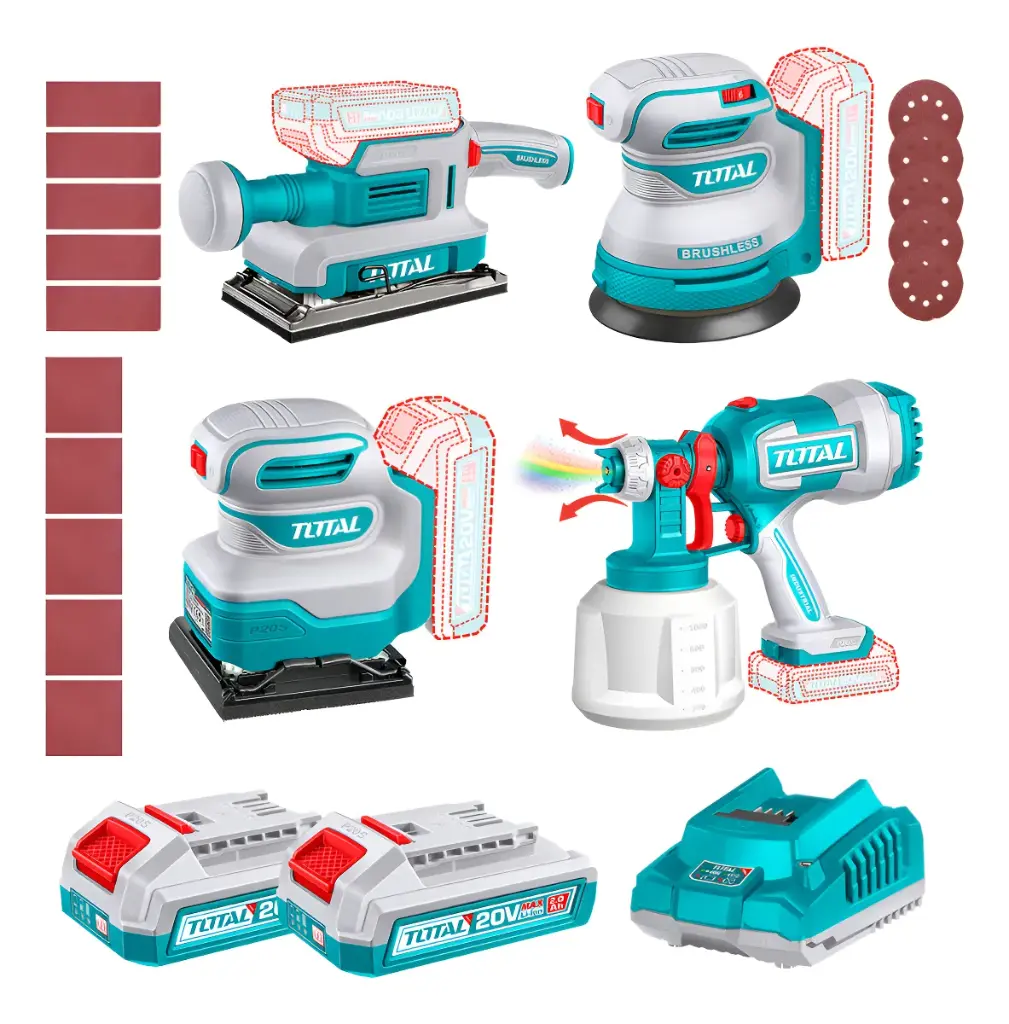 TOTAL Kit Juego 3 Lijadoras + Equipo De Pintar 