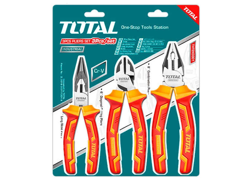 TOTAL - Juego De Alicates Aislados X 3 Pzs Industrial 