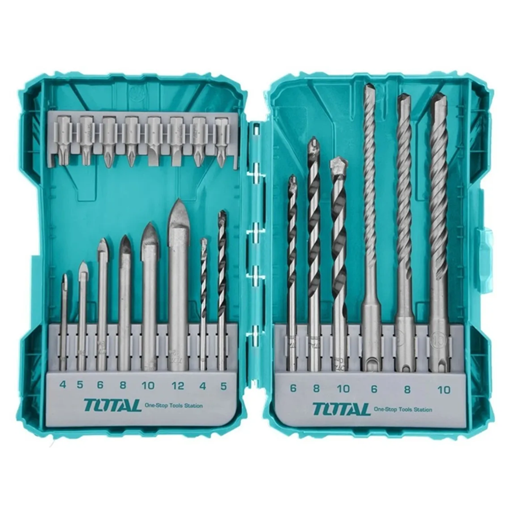 TOTAL - JUEGO BROCAS Y PUNTAS P/ ATORNILLADOR TALADRO 22 PIEZAS
