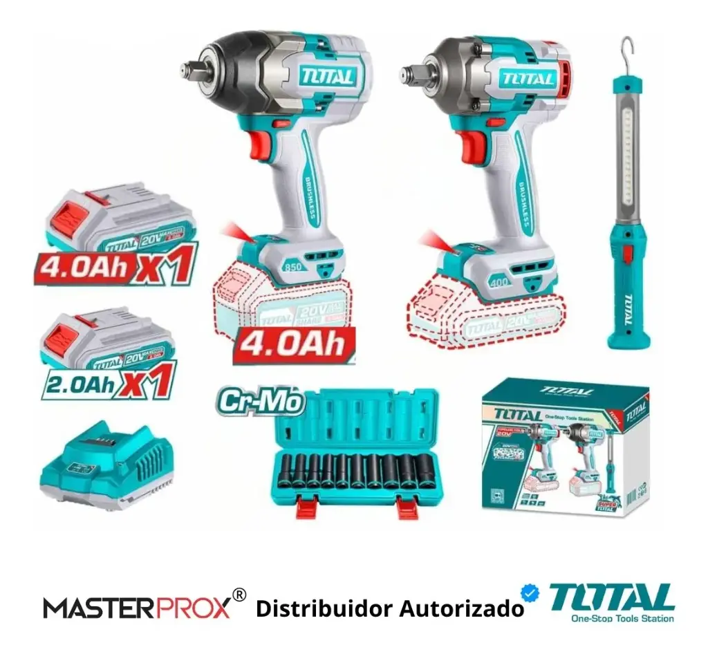 TOTAL - Kit Llave Impacto 400nm Y 850nm + Dados + Lampara Premium 