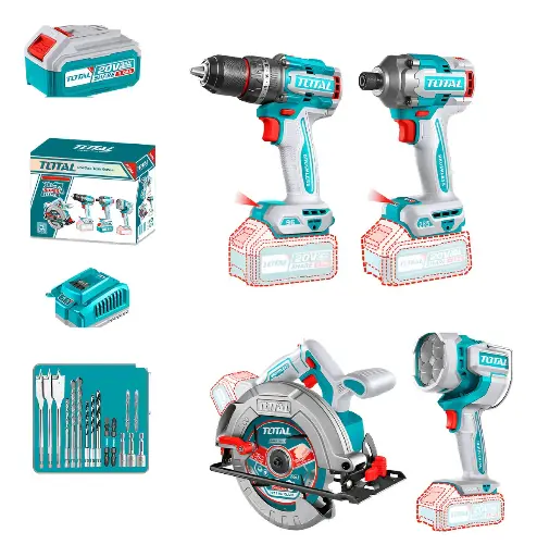 [TOLSI241297] TOTAL KIT Taladro+ Atornillador+ Sierra Circular+ Lampara 20v
